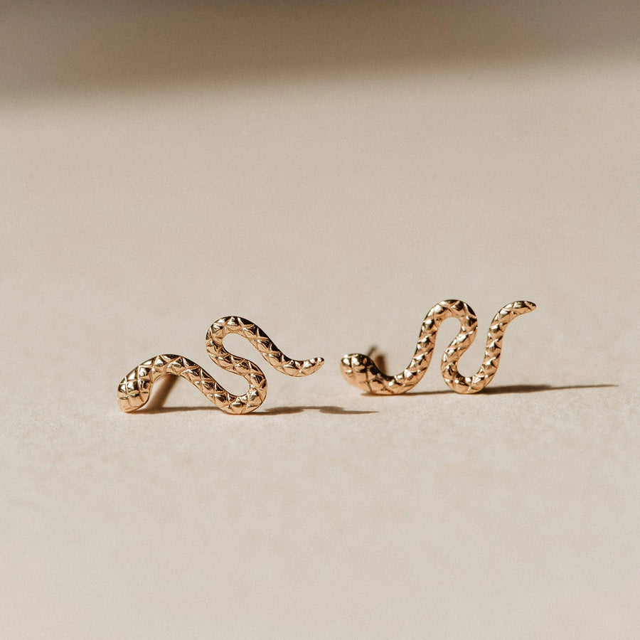 Revival Snake Dainty Snake Earrings - Yellow Gold