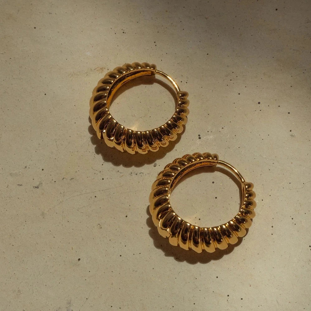 Ridged Marbella Hoops - Gold