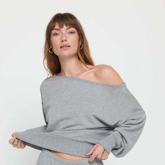 La Vida Off Shoulder Sweatshirt - Heather Ash