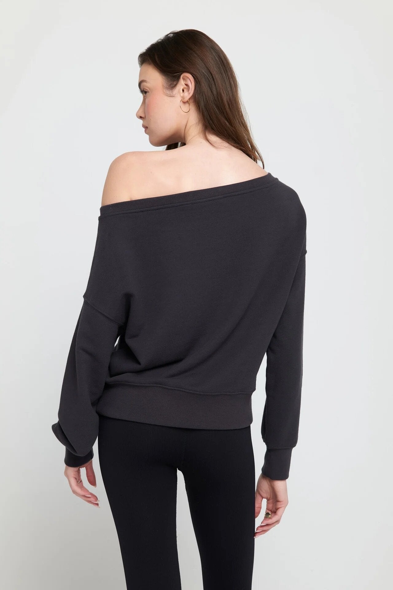 La Vida Off Shoulder Sweatshirt - Washed Black