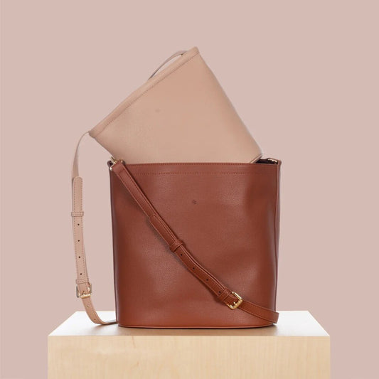 Mia Bucket Bag - Walnut Pebble