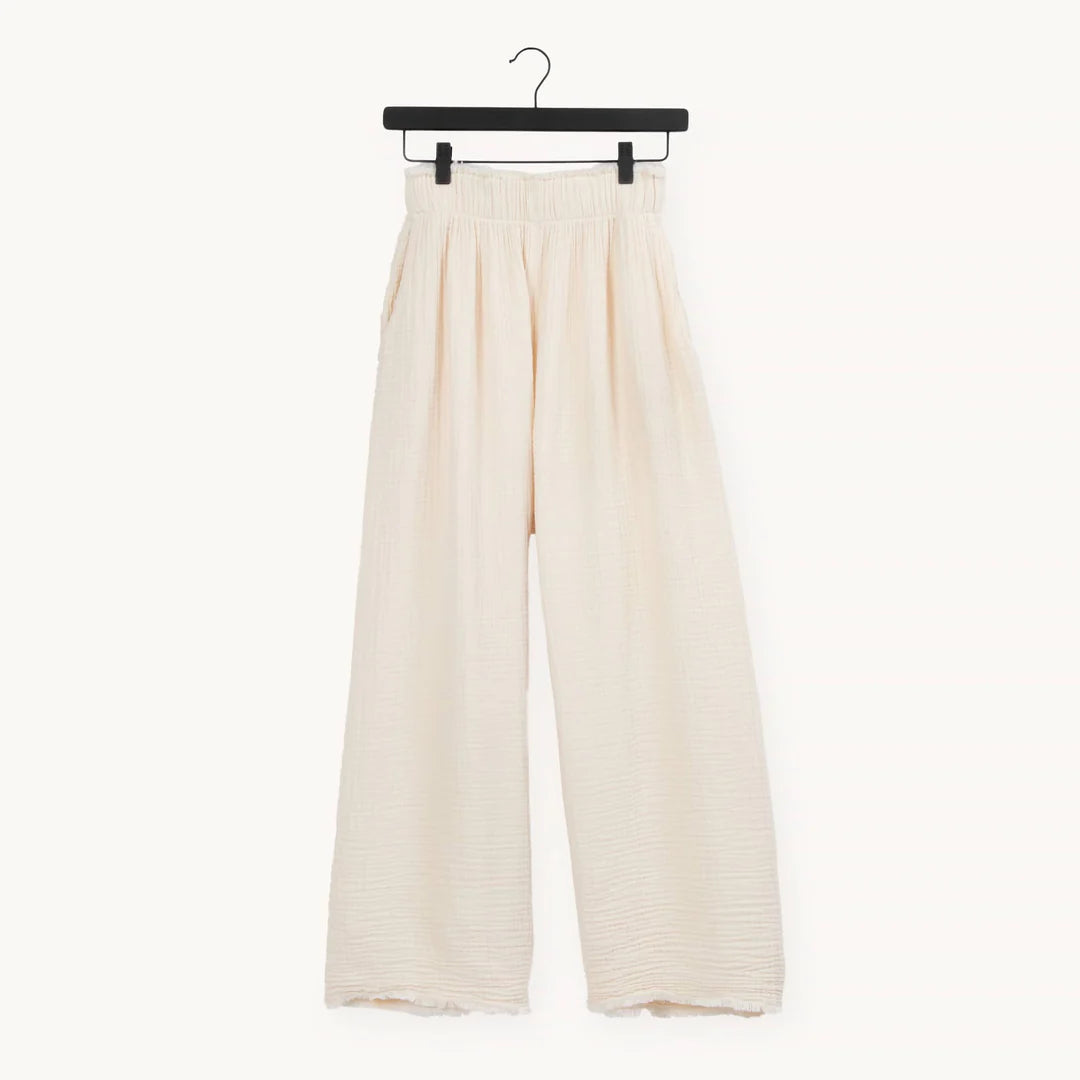 Crinkle Palazzo Pants - Cream