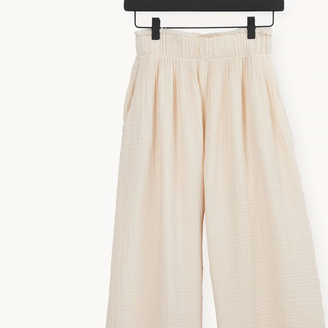 Crinkle Palazzo Pants - Cream