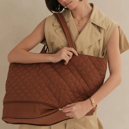 Quilted Expandable Tote - Walnut